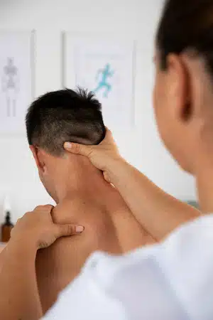 spinal manipulation technique applied to a patient with chiropractic care for head injuries